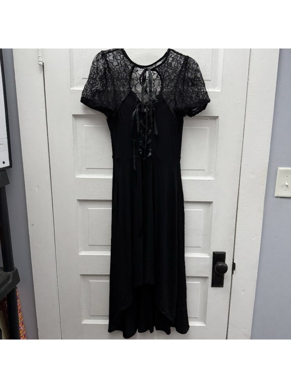 Hot Topic Black Lace Corset Lace-Up High Low Midi Dress Women’s Medium Goth